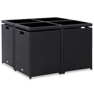 Set mobilier de exterior cu perne, 5 piese, negru, poliratan - Img 3
