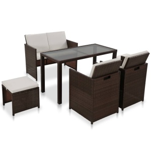 Set mobilier de exterior cu perne, 6 piese, maro, poliratan