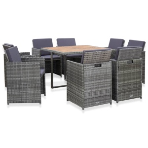 Set mobilier de exterior cu perne, 9 piese, antracit, poliratan