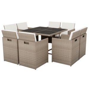 Set mobilier de exterior cu perne, 9 piese, bej, poliratan - Img 2