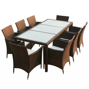 Set mobilier de exterior cu perne, 9 piese, maro, poliratan - Img 2
