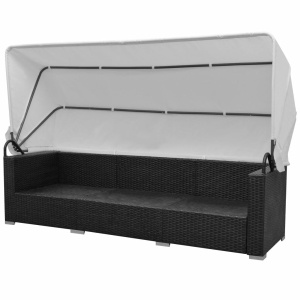 Set mobilier de grădină cu baldachin, 7 piese, negru, poliratan - Img 8