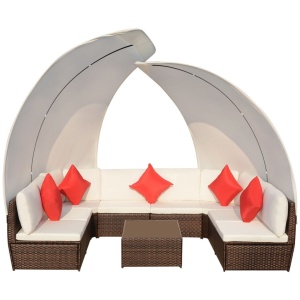 Set mobilier de grădină cu baldachin, 9 piese, maro, poliratan - Img 4