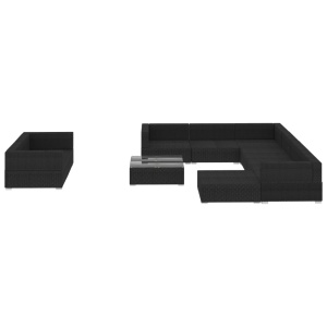 Set mobilier de grădină cu perne, 10 piese, negru, poliratan - Img 3