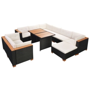 Set mobilier de grădină cu perne, 10 piese, negru, poliratan - Img 3