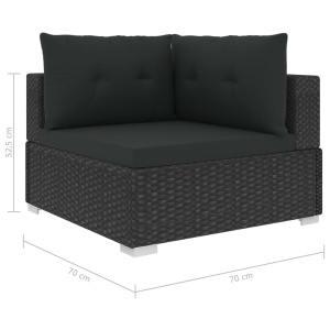 Set mobilier de grădină cu perne, 10 piese, negru, poliratan - Img 7