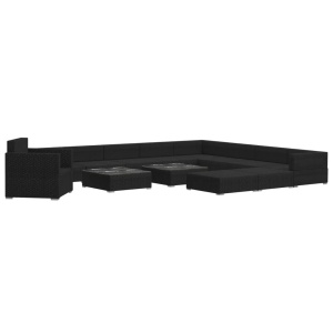 Set mobilier de grădină cu perne, 13 piese, negru, poliratan - Img 3