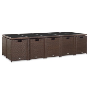 Set mobilier de grădină cu perne, 15 piese, maro, poliratan - Img 4