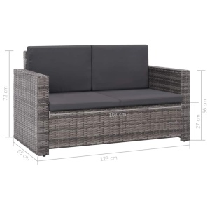 Set mobilier de grădină cu perne, 2 piese, gri, poliratan - Img 7