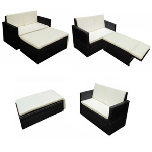 Set mobilier de grădină cu perne, 2 piese, negru, poliratan - Img 4