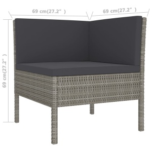 Set mobilier de grădină cu perne, 3 piese, gri, poliratan - Img 6