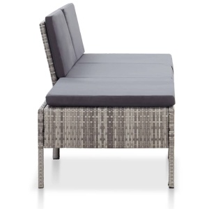 Set mobilier de grădină cu perne, 3 piese, gri, poliratan - Img 3