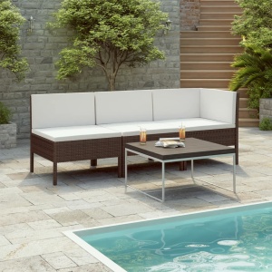 Set mobilier de grădină cu perne, 3 piese, maro, poliratan