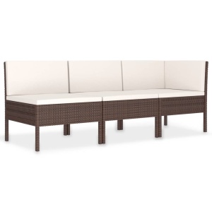 Set mobilier de grădină cu perne, 3 piese, maro, poliratan - Img 2