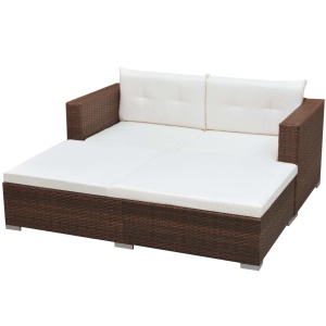 Set mobilier de grădină cu perne, 3 piese, maro, poliratan - Img 3