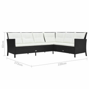 Set mobilier de grădină cu perne, 3 piese, negru, poliratan - Img 9