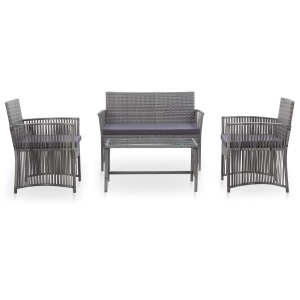 Set mobilier de grădină cu perne, 4 piese, antracit, poliratan - Img 2