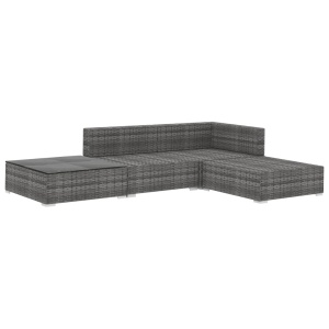 Set mobilier de grădină cu perne, 4 piese, gri, poliratan - Img 3
