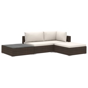 Set mobilier de grădină cu perne, 4 piese, maro, poliratan - Img 2