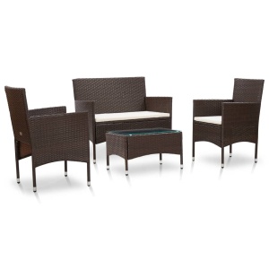 Set mobilier de grădină cu perne, 4 piese, maro, poliratan