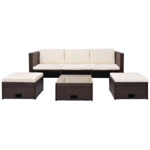Set mobilier de grădină cu perne, 4 piese, maro, poliratan - Img 4
