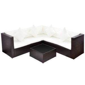 Set mobilier de grădină cu perne, 4 piese, maro, poliratan - Img 2