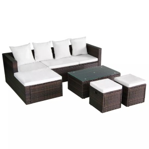 Set mobilier de grădină cu perne, 4 piese, maro, poliratan - Img 2