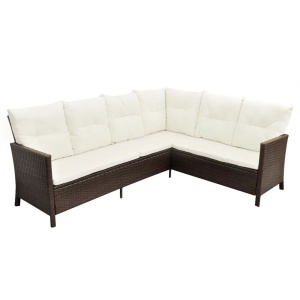 Set mobilier de grădină cu perne, 4 piese, maro, poliratan - Img 5