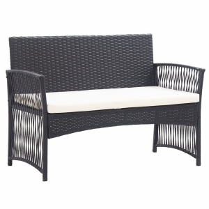 Set mobilier de grădină cu perne, 4 piese, negru, poliratan - Img 3
