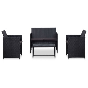 Set mobilier de grădină cu perne, 4 piese, negru, poliratan - Img 2
