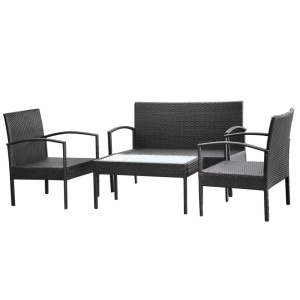 Set mobilier de grădină cu perne, 4 piese, negru, poliratan - Img 4