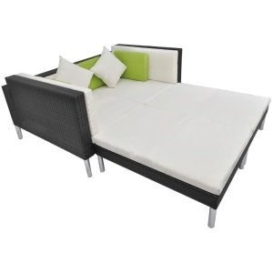 Set mobilier de grădină cu perne, 4 piese, negru, poliratan - Img 5