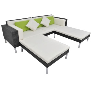 Set mobilier de grădină cu perne, 4 piese, negru, poliratan - Img 8