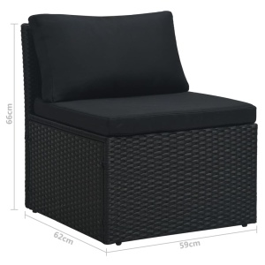 Set mobilier de grădină cu perne, 4 piese, negru, poliratan - Img 11