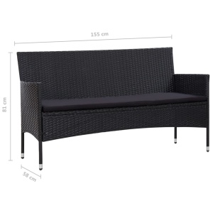 Set mobilier de grădină cu perne, 4 piese, negru, poliratan - Img 10