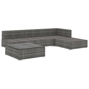 Set mobilier de grădină cu perne, 5 piese, gri, poliratan - Img 3