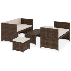 Set mobilier de grădină cu perne, 5 piese, maro, poliratan - Img 2