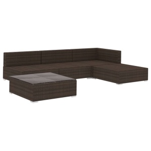 Set mobilier de grădină cu perne, 5 piese, maro, poliratan - Img 3