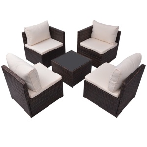 Set mobilier de grădină cu perne, 5 piese, maro, poliratan - Img 4