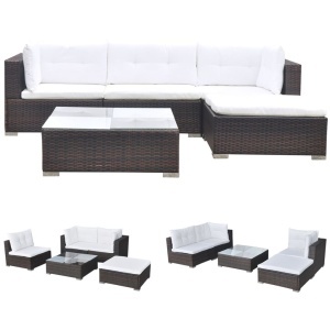 Set mobilier de grădină cu perne, 5 piese, maro, poliratan - Img 2