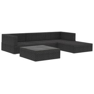 Set mobilier de grădină cu perne, 5 piese, negru, poliratan - Img 3