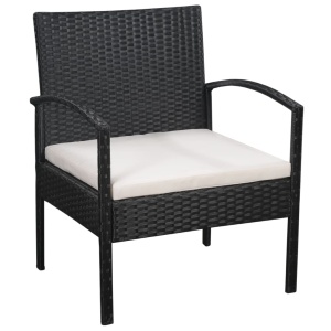Set mobilier de grădină cu perne, 5 piese, negru, poliratan - Img 2