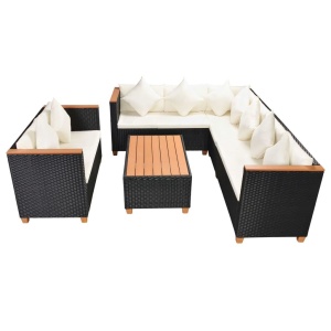 Set mobilier de grădină cu perne, 5 piese, negru, poliratan - Img 3