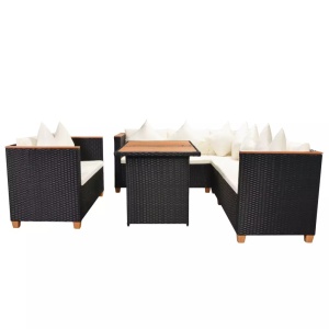 Set mobilier de grădină cu perne, 5 piese, negru, poliratan - Img 4