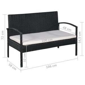 Set mobilier de grădină cu perne, 5 piese, negru, poliratan - Img 7