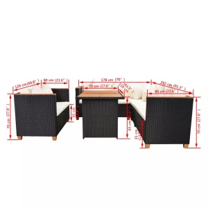 Set mobilier de grădină cu perne, 5 piese, negru, poliratan - Img 10