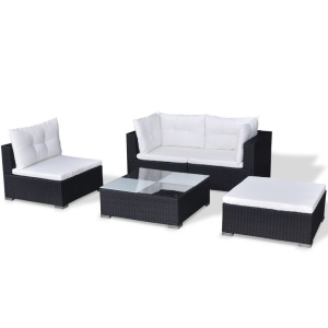 Set mobilier de grădină cu perne, 5 piese, negru, poliratan - Img 8