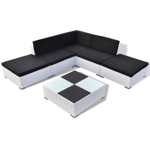 Set mobilier de grădină cu perne, 6 piese, alb, poliratan - Img 2