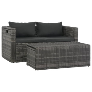 Set mobilier de grădină cu perne, 6 piese, gri, poliratan - Img 3