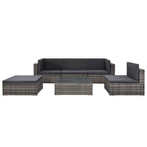 Set mobilier de grădină cu perne, 6 piese, gri, poliratan - Img 2
